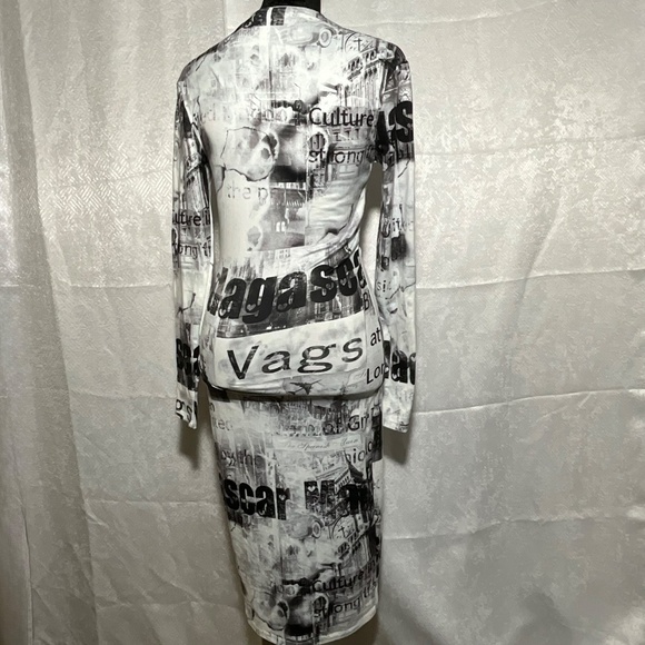Haley & June Newspaper Print Bodycon Midi Dress Small Y2K Streetwear Clubwear - Picture 4 of 10